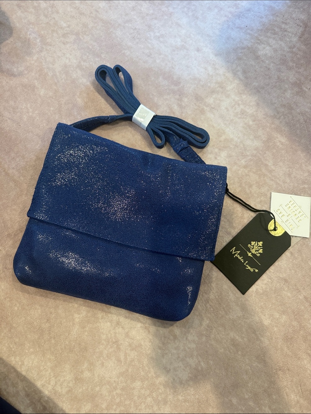 Moda Luxe Shimmery Navy Blue Fold-Over Crossbody